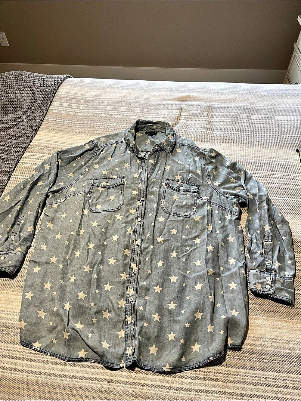 BOGO Lane Bryant Star Print Tencel Lyocell Button Down Blue Size 22/24